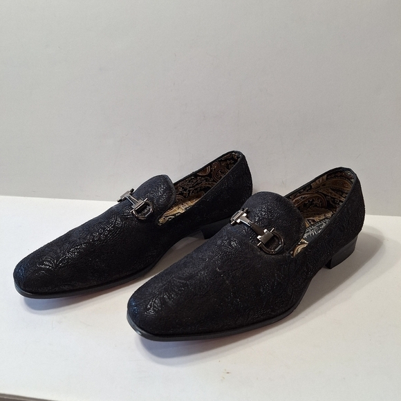 After Midnight Men\'s Black Tone On Tone Paisley Loafers Dress Shoes Size 8